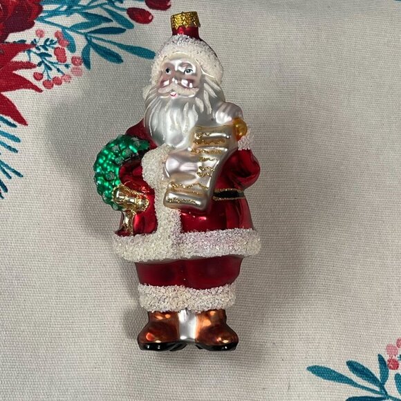 VTG Santa Claus Christmas Ornament Handcrafted Glass Wreath List Toys 6x2 inches - Picture 1 of 7